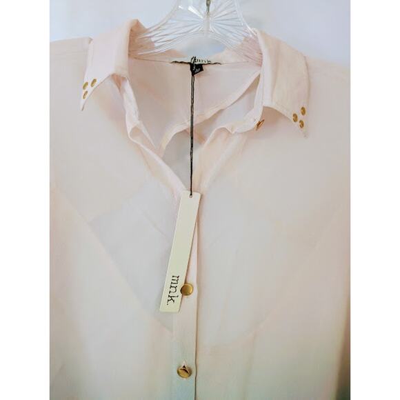 MNK, beige and aqua shear Ombre blouse, Open-Back Small NWT officesiren Y2K - Picture 3 of 7